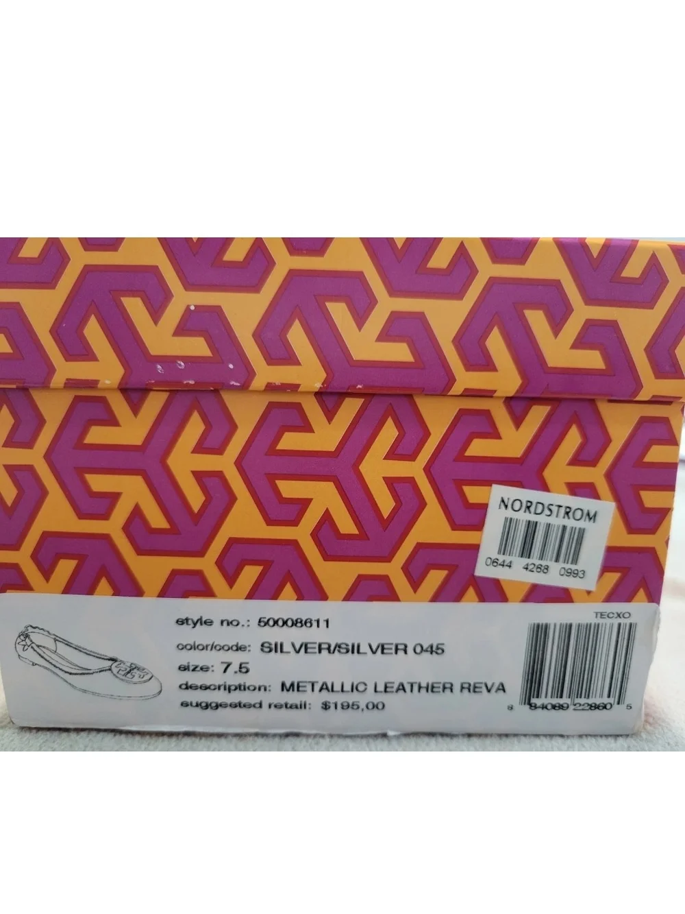Tory BURCH Metallic Silver Logo Ballet Flats - Women's
